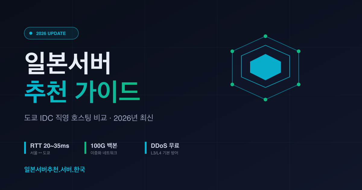 일본서버 추천 가이드 2026 — 도쿄 IDC 직영, RTT 20~35ms, 100G 백본, DDoS 무료